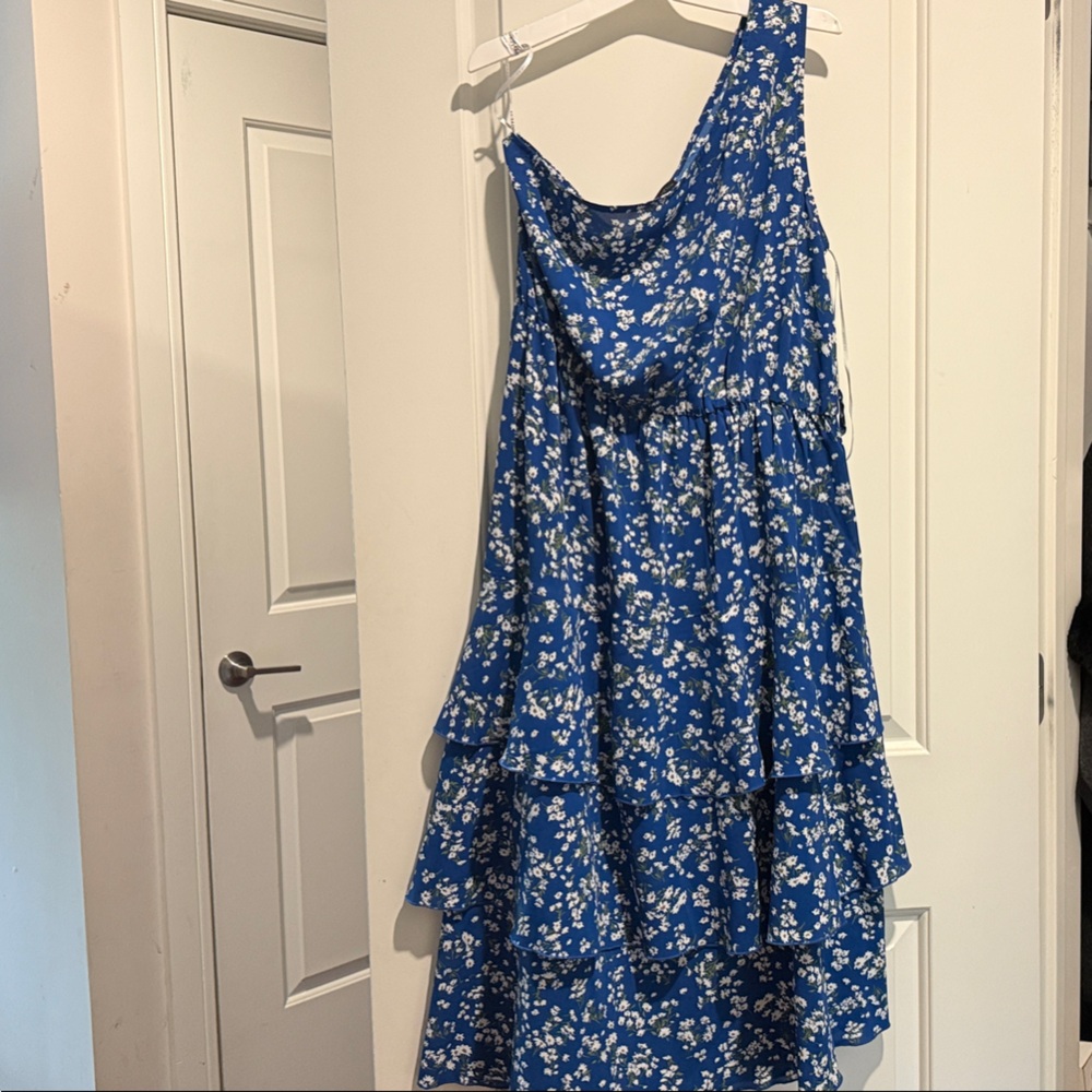 Floral Blue One Shoulder Dress